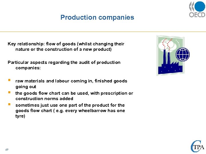 Production companies Key relationship: flow of goods (whilst changing their nature or the construction