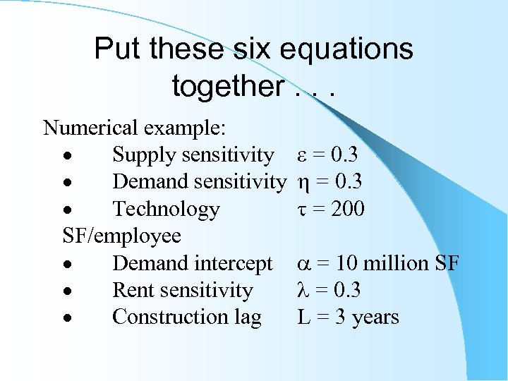 Put these six equations together. . . Numerical example: · Supply sensitivity · Demand