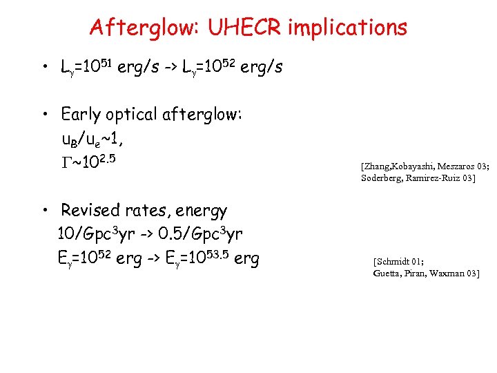 Afterglow: UHECR implications • Lg=1051 erg/s -> Lg=1052 erg/s • Early optical afterglow: u.
