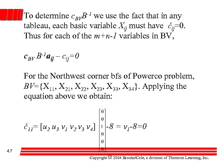 To determine c. BVB-1 we use the fact that in any tableau, each basic
