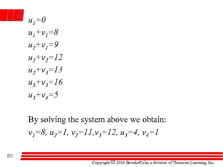 u 1=0 u 1+v 1=8 u 2+v 1=9 u 2+v 2=12 u 2+v 3=13