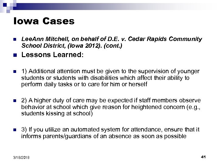 Iowa Cases n Lee. Ann Mitchell, on behalf of D. E. v. Cedar Rapids
