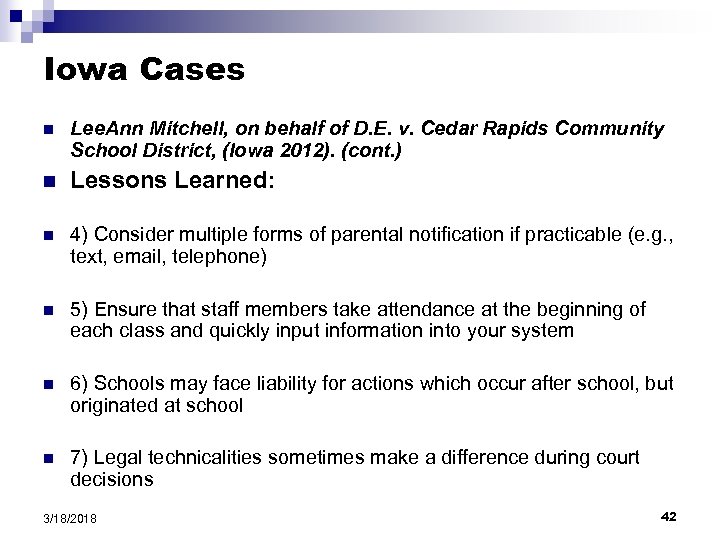 Iowa Cases n Lee. Ann Mitchell, on behalf of D. E. v. Cedar Rapids