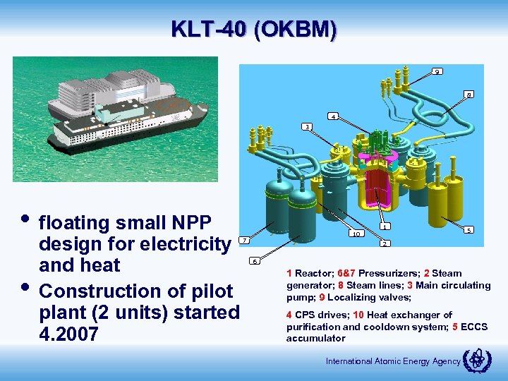 KLT-40 (OKBM) 9 8 4 3 • floating small NPP 1 design for electricity