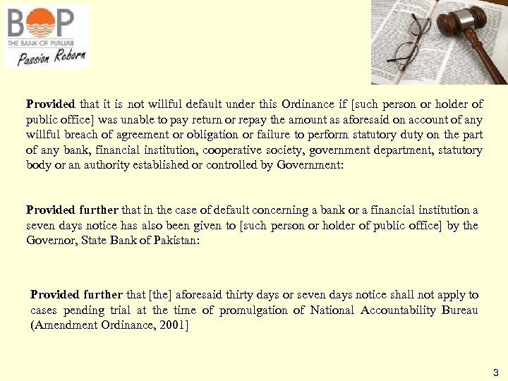 Provided that it is not willful default under this Ordinance if [such person or