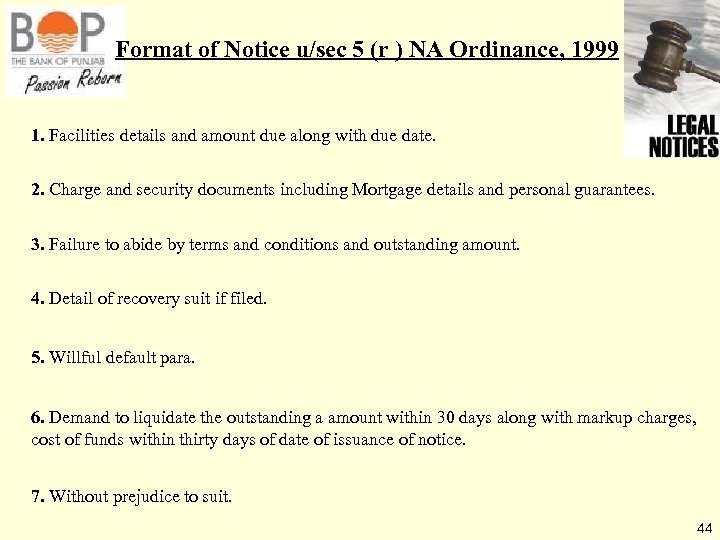 Format of Notice u/sec 5 (r ) NA Ordinance, 1999 1. Facilities details and