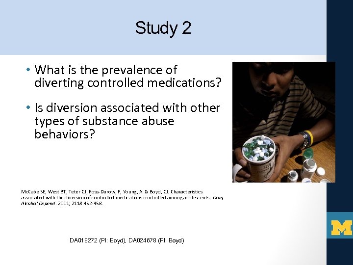 Study 2 • What is the prevalence of diverting controlled medications? • Is diversion