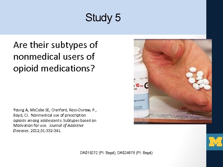 Study 5 Are their subtypes of nonmedical users of opioid medications? Young A, Mc.