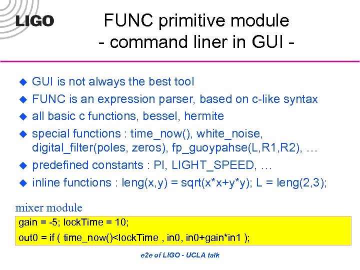 FUNC primitive module - command liner in GUI u u u GUI is not