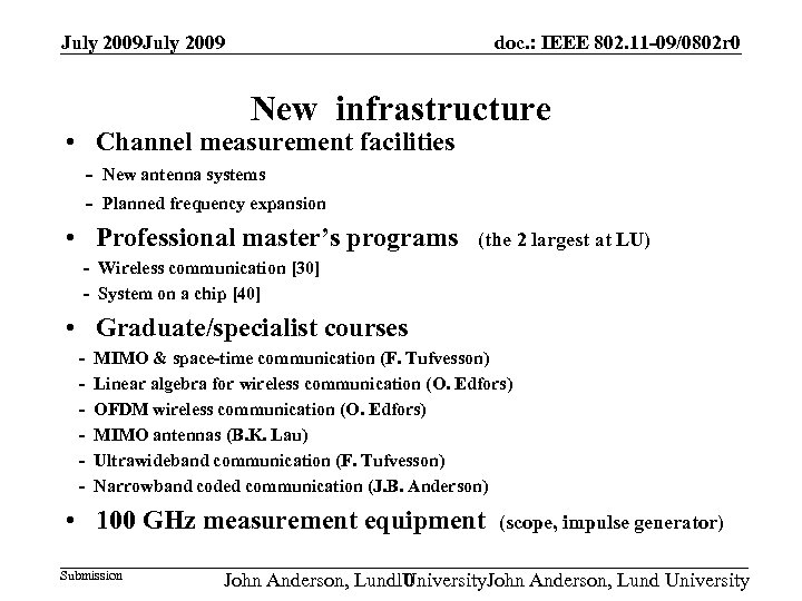 July 2009 doc. : IEEE 802. 11 -09/0802 r 0 New infrastructure • Channel