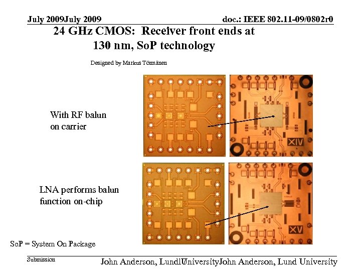 July 2009 doc. : IEEE 802. 11 -09/0802 r 0 24 GHz CMOS: Receiver