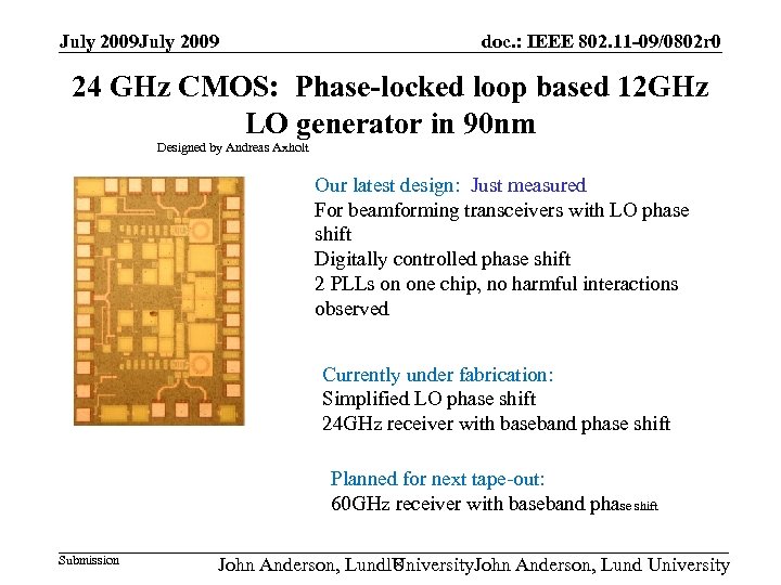 July 2009 doc. : IEEE 802. 11 -09/0802 r 0 24 GHz CMOS: Phase-locked