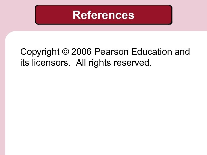 References Copyright © 2006 Pearson Education and its licensors. All rights reserved. 