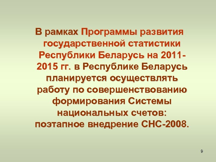 В рамках Программы развития государственной статистики Республики Беларусь на 20112015 гг. в Республике Беларусь