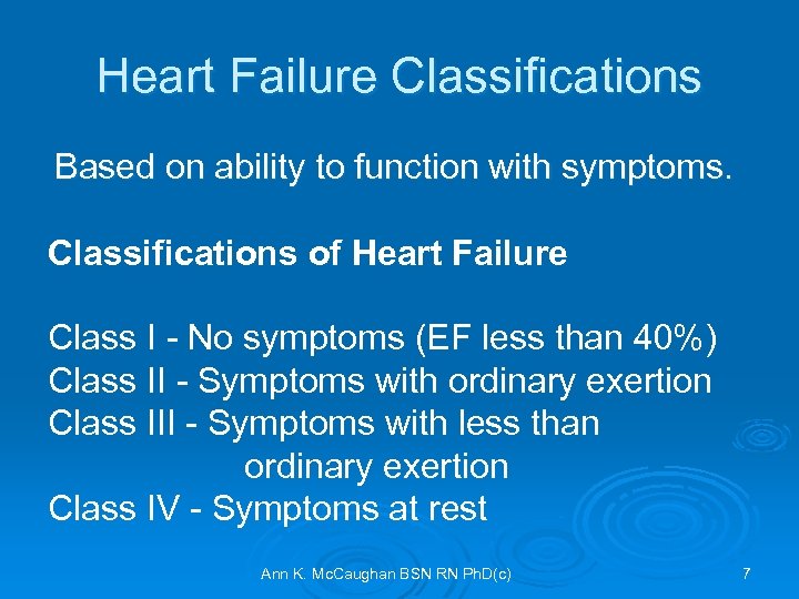 Heart Failure Classifications Based on ability to function with symptoms. Classifications of Heart Failure