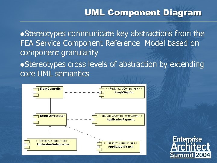 UML Component Diagram l. Stereotypes communicate key abstractions from the FEA Service Component Reference