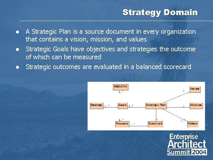 Strategy Domain l l l A Strategic Plan is a source document in every