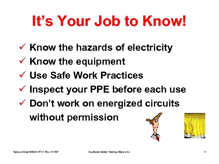 It’s Your Job to Know! ü ü ü Know the hazards of electricity Know