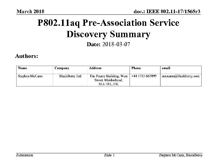 doc. : IEEE 802. 11 -17/1565 r 3 March 2018 P 802. 11 aq
