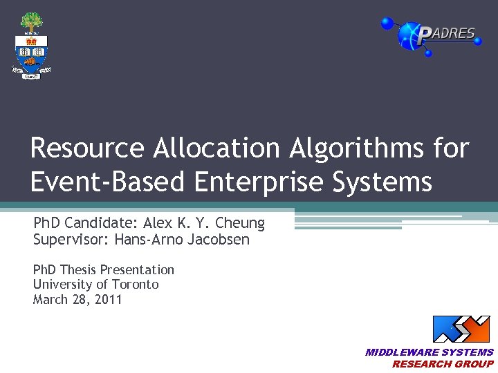 Resource Allocation Algorithms for Event-Based Enterprise Systems Ph. D Candidate: Alex K. Y. Cheung