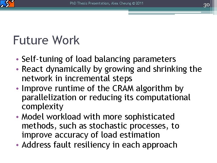 Ph. D Thesis Presentation, Alex Cheung © 2011 Future Work • Self-tuning of load