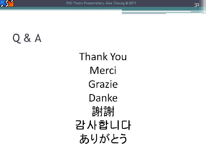 Ph. D Thesis Presentation, Alex Cheung © 2011 Q&A 31 