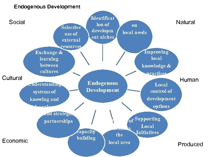 Endogenous Development Social Cultural Selective use of external resources Exchange & learning between cultures