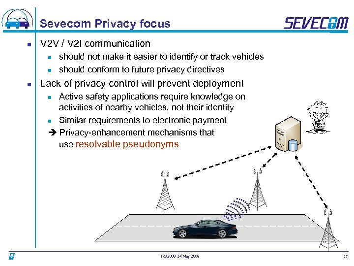 Sevecom Privacy focus n V 2 V / V 2 I communication n should