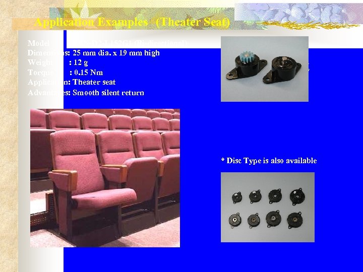 Application Examples　(Theater Seat) Model : FRN-D 2 -L 152 G 1 (Bi-directional) Dimensions: 25