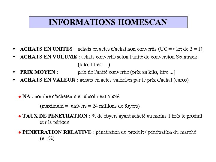 INFORMATIONS HOMESCAN • ACHATS EN UNITES : achats en actes d'achat non convertis (UC