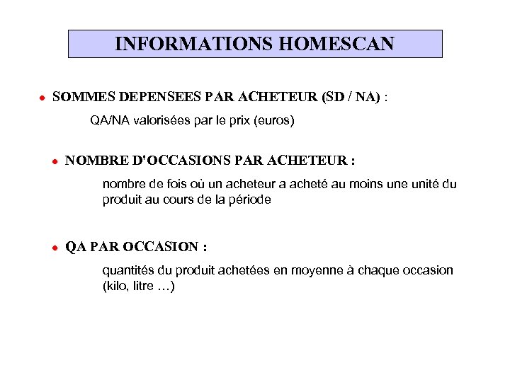 INFORMATIONS HOMESCAN l SOMMES DEPENSEES PAR ACHETEUR (SD / NA) : QA/NA valorisées par