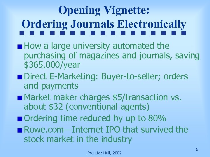 Opening Vignette: Ordering Journals Electronically How a large university automated the purchasing of magazines