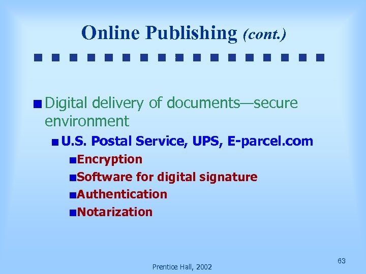 Online Publishing (cont. ) Digital delivery of documents—secure environment U. S. Postal Service, UPS,
