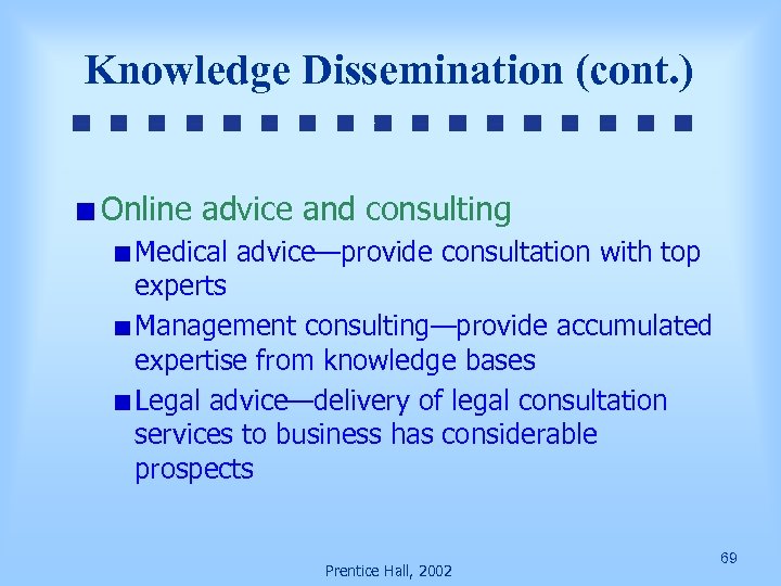 Knowledge Dissemination (cont. ) Online advice and consulting Medical advice—provide consultation with top experts