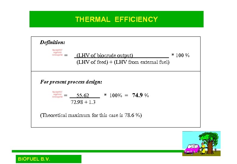 THERMAL EFFICIENCY Definition: th = (LHV of biocrude output) * 100 % (LHV of