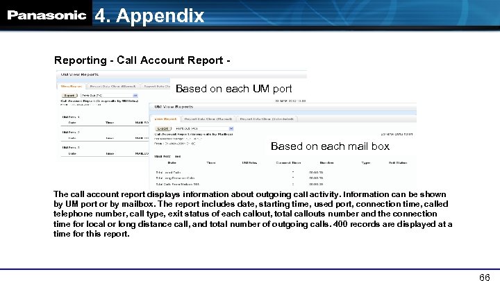 4. Appendix Reporting - Call Account Report Based on each UM port Based on