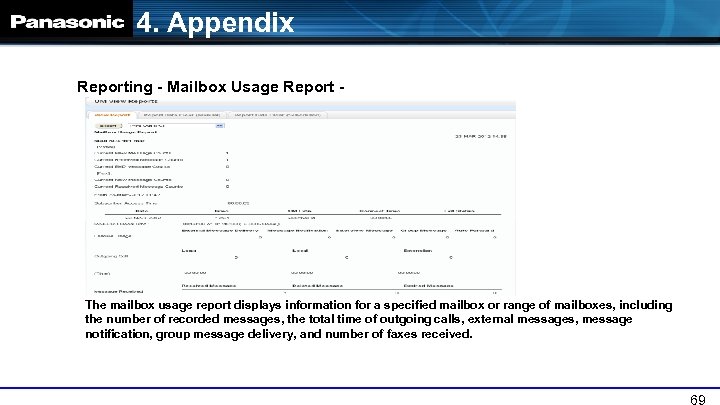 4. Appendix Reporting - Mailbox Usage Report - The mailbox usage report displays information