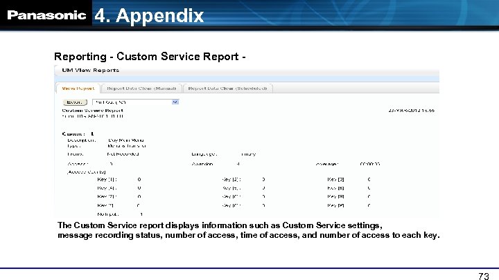 4. Appendix Reporting - Custom Service Report - The Custom Service report displays information