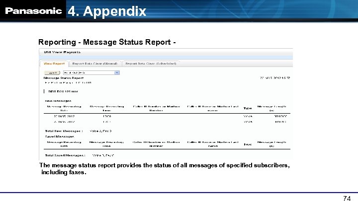 4. Appendix Reporting - Message Status Report - The message status report provides the