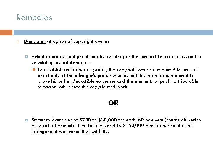 Remedies Damages- at option of copyright owner: Actual damages and profits made by infringer