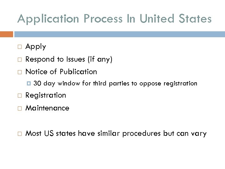 Application Process In United States Apply Respond to Issues (if any) Notice of Publication