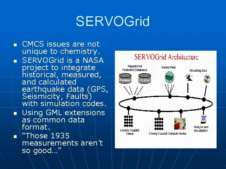 SERVOGrid n n CMCS issues are not unique to chemistry. SERVOGrid is a NASA