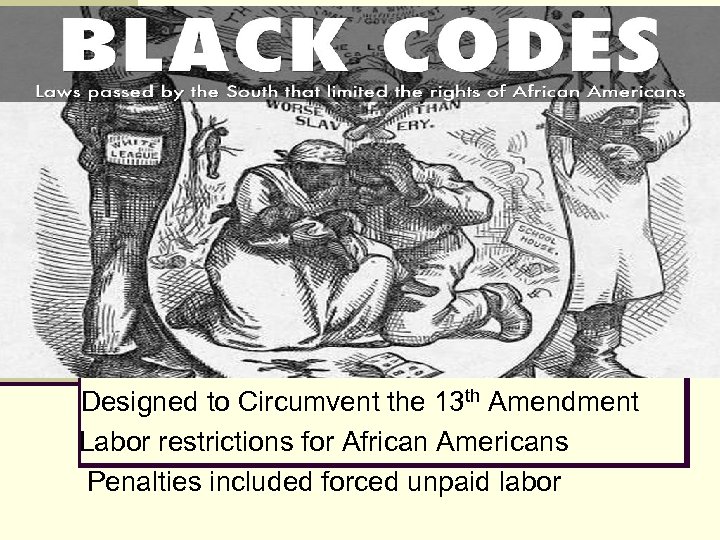 Designed to Circumvent the 13 th Amendment Labor restrictions for African Americans Penalties included