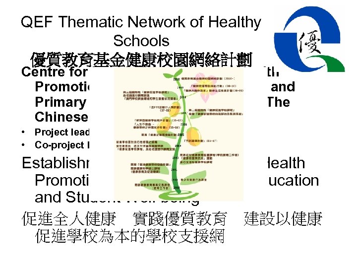 QEF Thematic Network of Healthy Schools 優質教育基金健康校園網絡計劃 Centre for Health Education and Health Promotion,