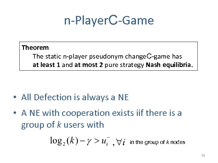 n-Player. C-Game Theorem The static n-player pseudonym change. C-game has at least 1 and