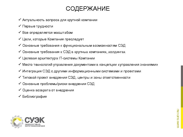 СОДЕРЖАНИЕ ü Актуальность вопроса для крупной компании ü Первые трудности ü Все определяется масштабом