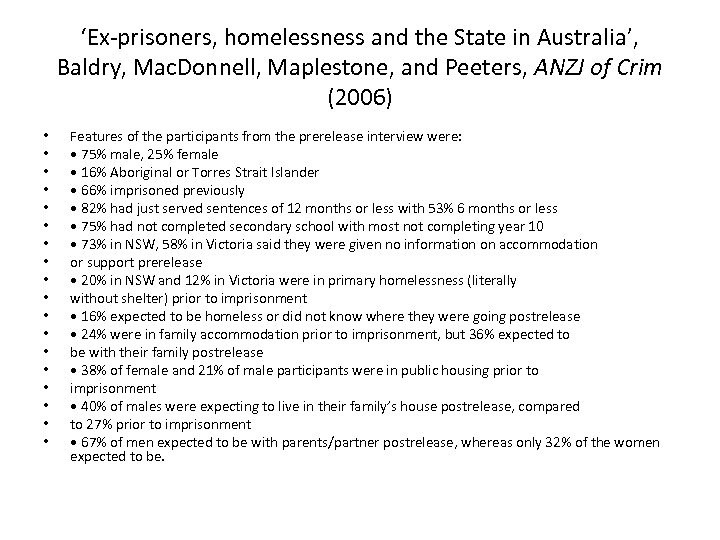 ‘Ex-prisoners, homelessness and the State in Australia’, Baldry, Mac. Donnell, Maplestone, and Peeters, ANZJ