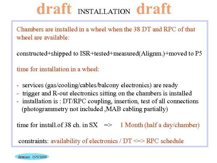 draft INSTALLATION draft Chambers are installed in a wheel when the 38 DT and