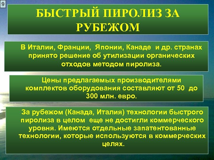 9 БЫСТРЫЙ ПИРОЛИЗ ЗА РУБЕЖОМ В Италии, Франции, Японии, Канаде и др. странах принято