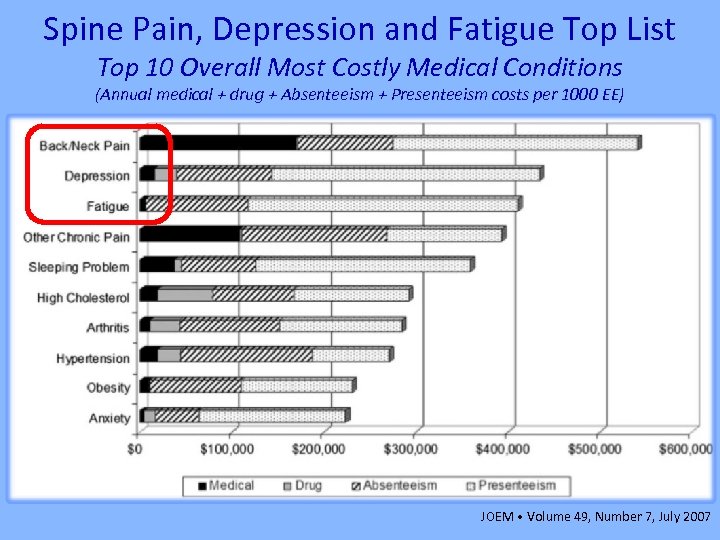 Spine Pain, Depression and Fatigue Top List Top 10 Overall Most Costly Medical Conditions